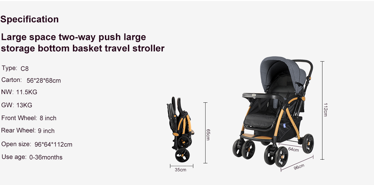 Large space two-way push large storage bottom basket travel stroller baobaohao C8